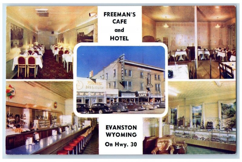 1949 Freeman's Cafe And Hotel Evanston Wyoming WY Multiview Vintage Postcard