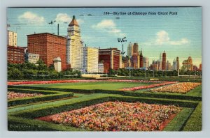 Chicago IL Skyline Of City From Grant Park Linen Illinois c1946 Postcard