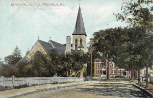 WESTERLY, Rhode Island RI    EPISCOPAL CHURCH & Street View   ca1910's Postcard