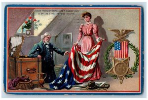 1912 Man Bended Knee Woman Holding Flag Patriotic Gar Civil War Tuck's Postcard