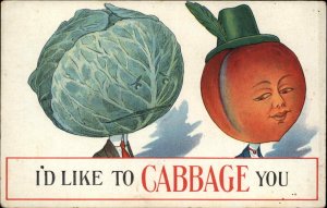 Fantasy Vegetable Head People CABBAGE PUN Series S86 c1910 Postcard