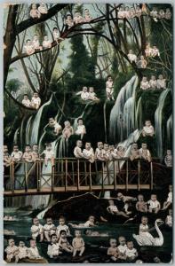 MULTIPLE BABIES IN JUNGLES ANTIQUE POSTCARD 