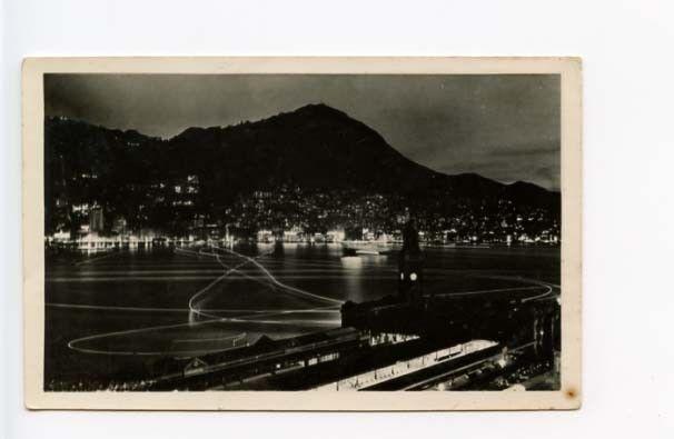 Hong Kong Harbor at Night China Lights RPPC Real Photo Postcard