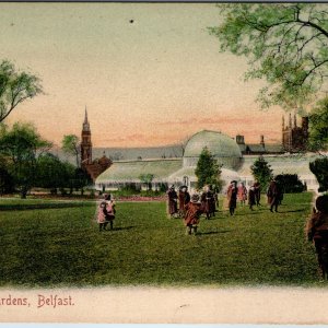 c1910s Belfast Ireland Botanic Garden Palm House Glass Conservatory Kid Postcard