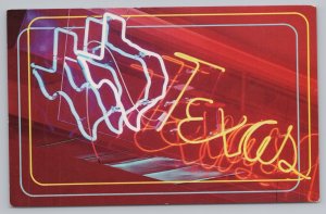 State View~Texas Shape Lights At Night From Lone Star State~Vintage Postcard