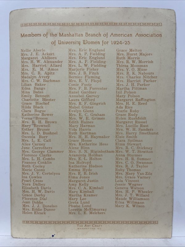 Manhattan Branch of American Association of University Women (Jan. 8 1925)