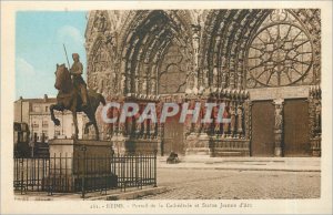 Old Postcard REIMS P�rtail the cathedral and statue Joan of Arc