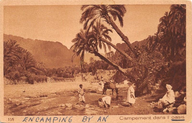 ASSUAN EGYPT CAMPEMENT DANS OASIS-LEHNERT & LANDROCK PUBL SEPIA POSTCARD 1930s