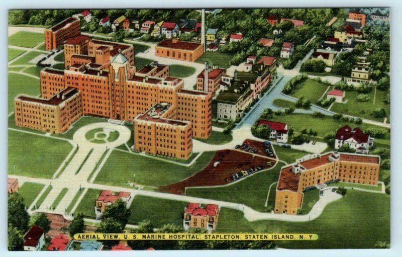 STAPLETON, STATEN ISLAND New York ~ U.S. MARINE HOSPITAL c1940s Linen Postcard