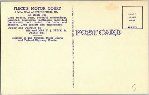 Fleck's Motor Court, Route 125 Springfield IL Vintage Postcard C61