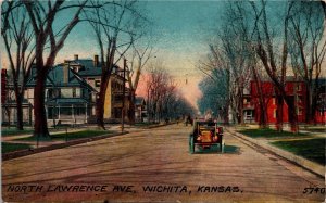 Vintage Postcard KS Wichita Car & Buggy on North Lawrence Avenue 1912 S86