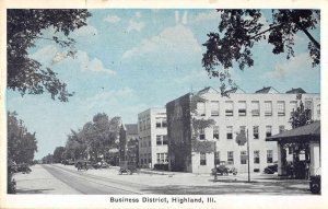 Highland Illinois Business District Street Scene Vintage Postcard AA56080