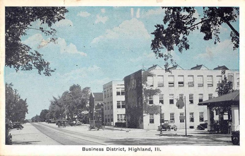 Highland Illinois Business District Street Scene Vintage Postcard AA56080