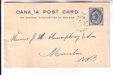 Victoria 1 C, Canada Postal Stationery Used 1902 Upper Dorchester New Brunswick,