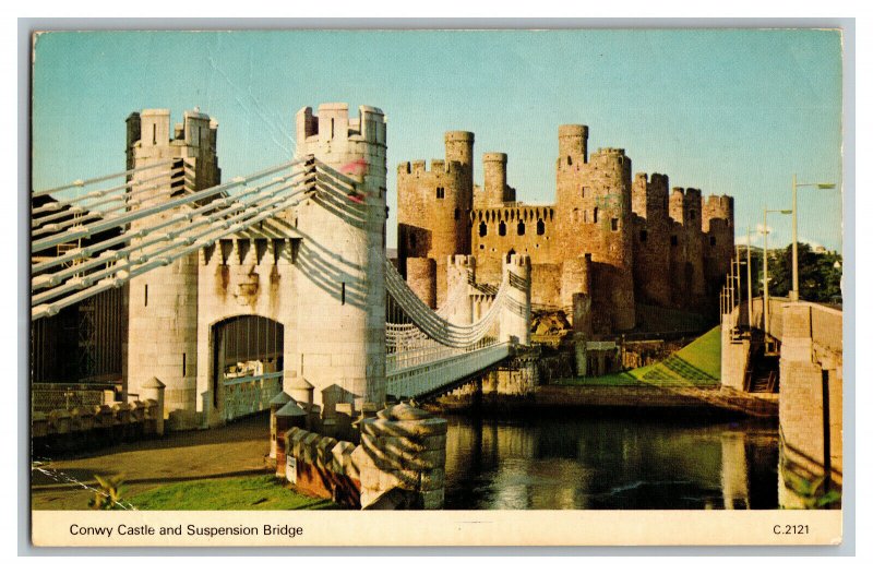 Conwy Castle And Suspension Bridge North Wales Vintage Standard View Postcard 