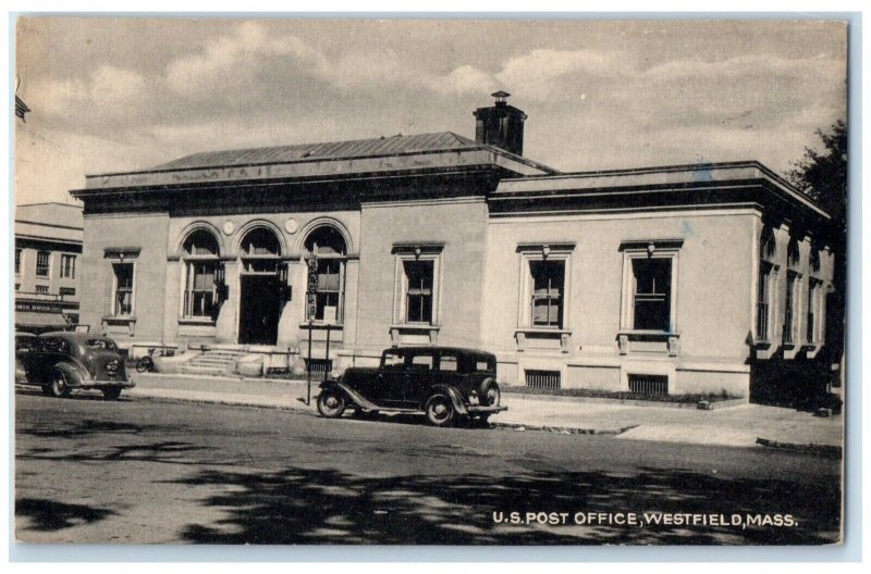 1947 US Post Office Building Cars Westfield Massachusetts MA Vintage Postcard