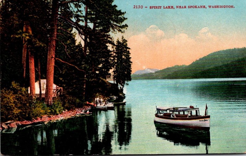 Washington Spokane Boating On Spirit Lake 1910