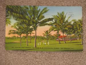 Playing Golf Amongst the Palms-St. Petersburg, Florida, 1941, used vintage card