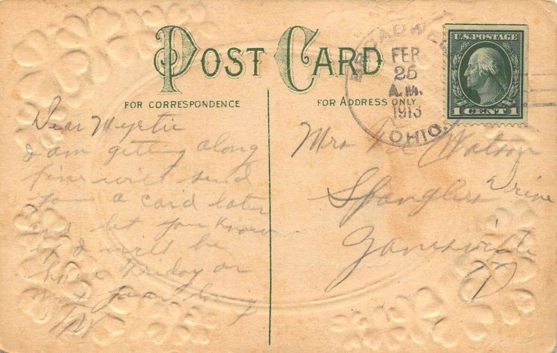 OLD WEIRBRIDGE-KILLARNEY~ST PATRICKS DAY GREETINGS 1913 EMBOSSED GILT POSTCARD