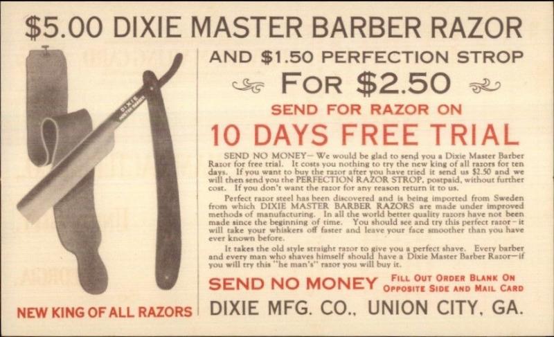 Union City GA Barber Razor Strop Dixie Mfg Co Private Mailing Card 