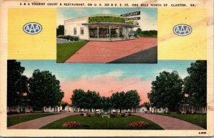 Vtg 1930s A&A Tourist Court Motel Restaurant Claxton Georgia GA Linen Postcard