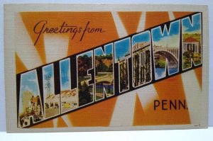 Greetings From Allentown Pennsylvania Large Big Letter Postcard Linen Dexter PA
