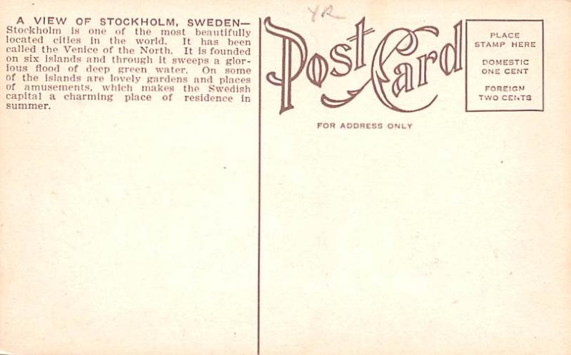 Sweden Old Vintage Antique Post Card Stockholm Unused