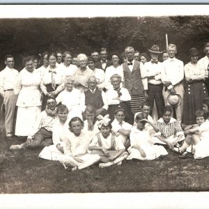 c1910s Outdoor Group People RPPC Little Girl Kids Sharp Real Photo Handsome A161