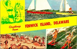 Multiview Banner Greetings From Fenwick Island Delaware DE Chrome Postcard A8