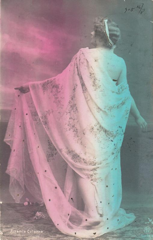 Vintage 1905 Theatre History Actress Artemis Colonna old tinted postcard