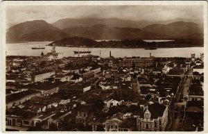 PC CPA BRAZIL, SANTOS, BIRD'S EYE VIEW, VINTAGE REAL PHOTO POSTCARD (b11372)