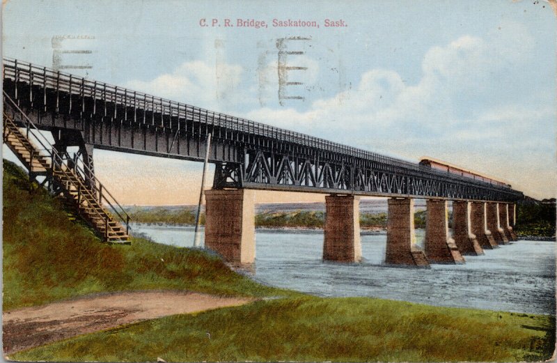 CPR Bridge Saskatoon SK Sask Train Railway c1919 Novelty Manu Postcard F90