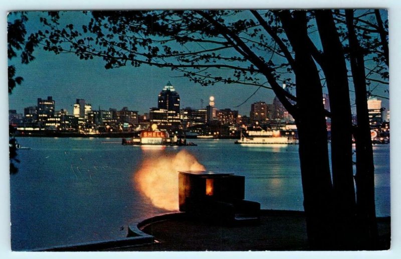 VANCOUVER, B.C. Canada ~ Night View NINE O'CLOCK GUN Fired c1960s  Postcard