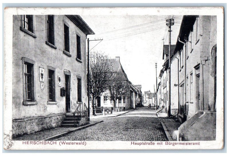 1920 Main Street with Mayor's Office Herschbach (Westerwald) Germany Postcard 