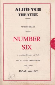 Number Six Edgar Wallace Aldwych London Drama Rare Old Programme