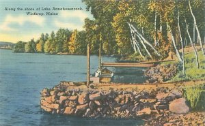 Winthrop Maine Along the Shore of Lake Annabessacook Linen Postcard Unused