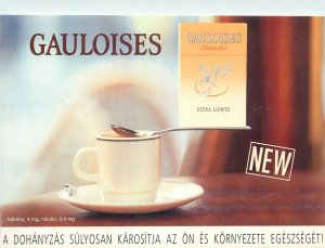 Postcard Advertising cigarettes gauloises blondes ultra lights cafe new