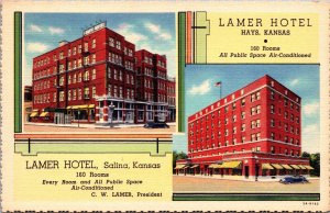 Linen Postcard Lamer Hotel US 40, US 81 and K-1 in Hays, Kansas