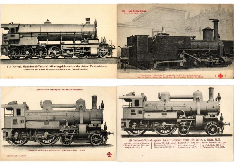 AUSTRIA - HUNGARY, TRAINS, LOCOMOTIVES RAILWAY 42 Vintage Postcards Incl. FLEURY