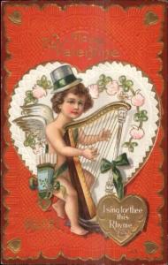 Valentine - Little Irish Cupid w/ Harp c1910 Postcard