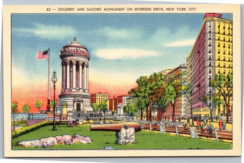 Postcard NY Soldiers and Sailors Monument on Riverside Drive