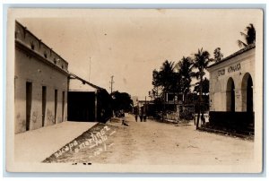 c1920's Street Scene Train Station Soldiers Martinez Xapata Mexico RPPC Postcard