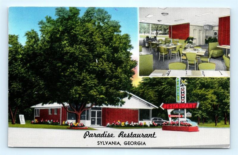Postcard GA Sylvania Paradise Restaurant Dual View Interior L08