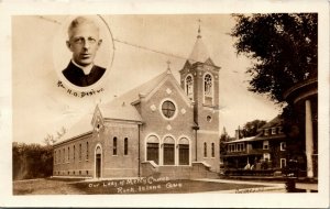 AZO RPPC Real Photo Postcard QC Rock Island Our Lady of Mercy Church 1920s K29