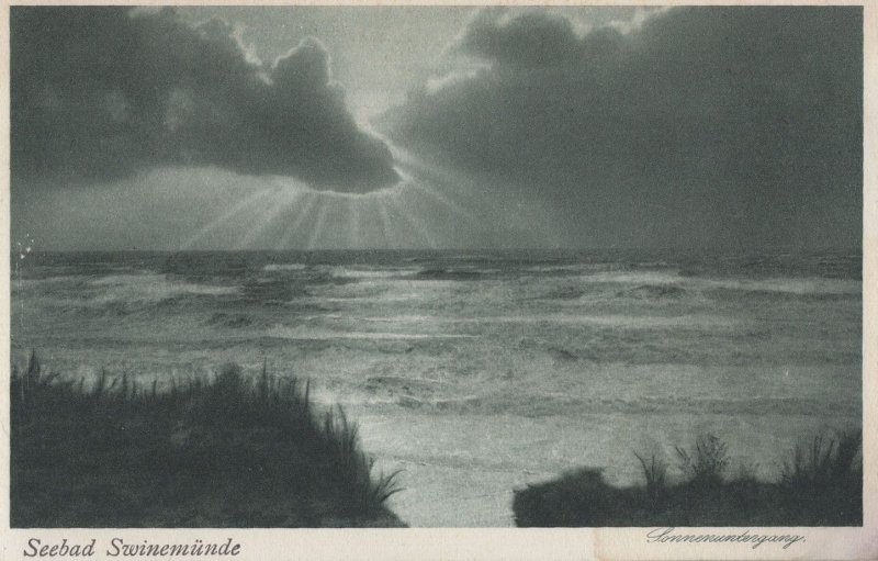 Seebad Swinemunde Poland Antique Sea Sunset Postcard