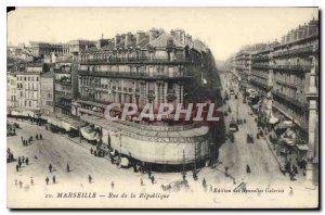 Old Postcard Marseille Rue de la Republic Tram