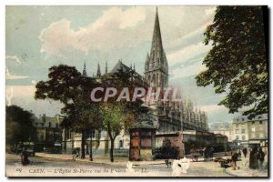 Old Postcard Caen L & # 39Eglise St Pierre view of the boulevard