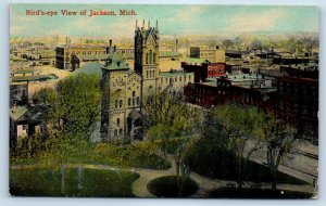1910 Jackson Michigan Vintage Postcard Birds Eye View Exterior Building Posted