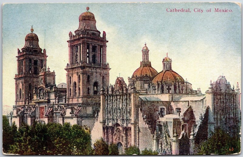 Cathedral City of MexicoImposing Structure Aztec Temple Historical Postcard