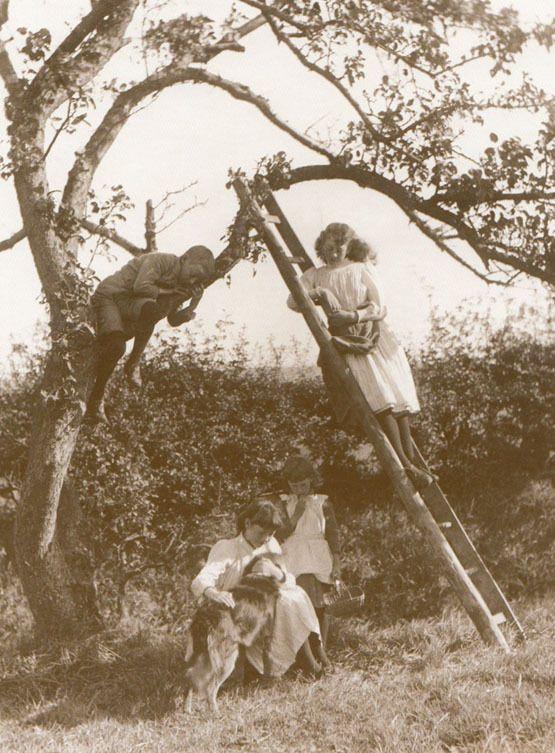 Children Picking Fruit with Dog in Whitby Yorkshire Earliest Photo Rare Postcard